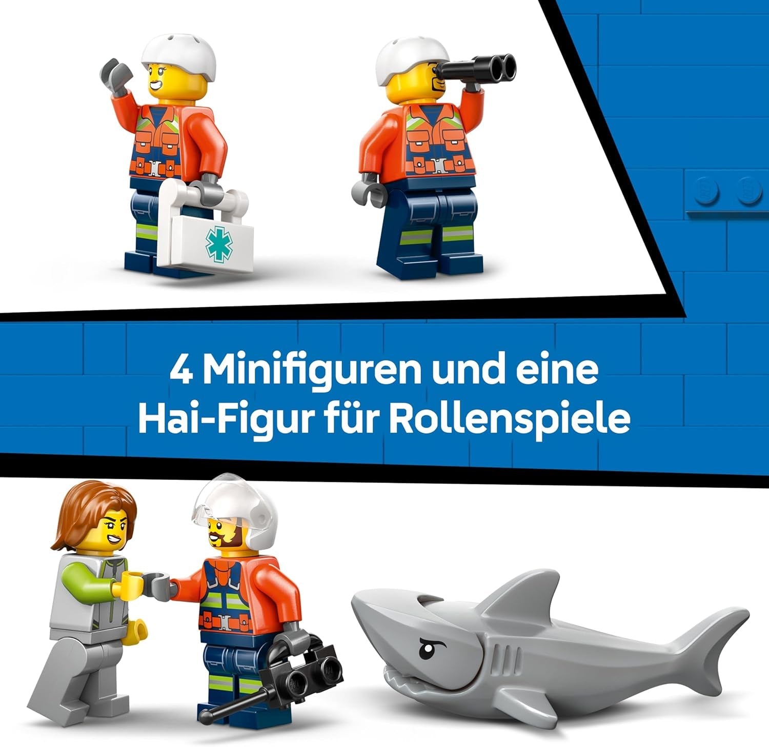 LEGO City Hubschrauber der Küstenwache - Spielzeug Einsatzfahrzeug - Modellbau mit Schiebetüren, Winde, 4 Minifiguren und Hai Figur - Geburtstagsgeschenk für Jungen ab 7 Jahren - 60503