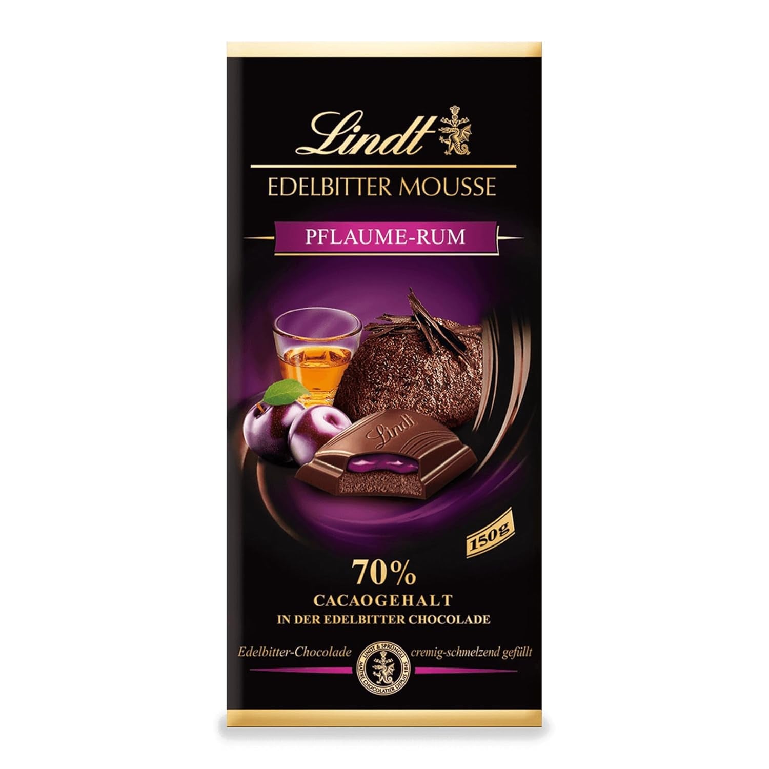 Lindt mørk chokolademousse med chili og kirsebær | Bar 150g | Med 70% kakaoindhold og mørk chokolademoussefyld og kirsebær chili | Chokoladebar | Mørk chokolade