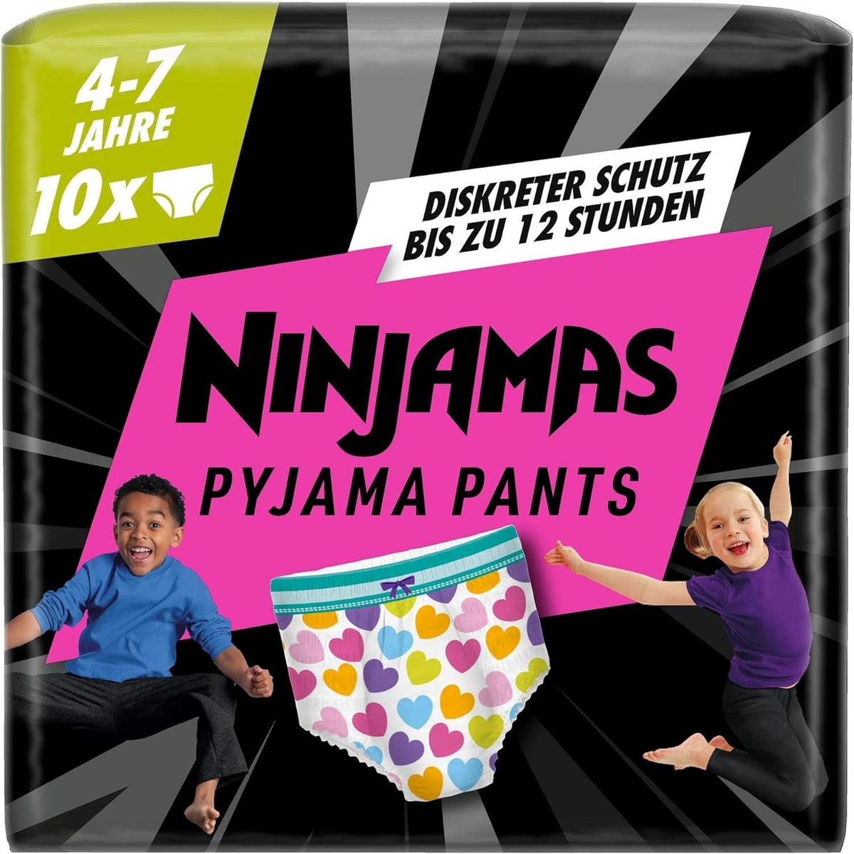 Hearts Pyjamasbukser, 10 absorberende natbukser, 7 år, 17 kg-30 kg mor og barn Naty Shop
