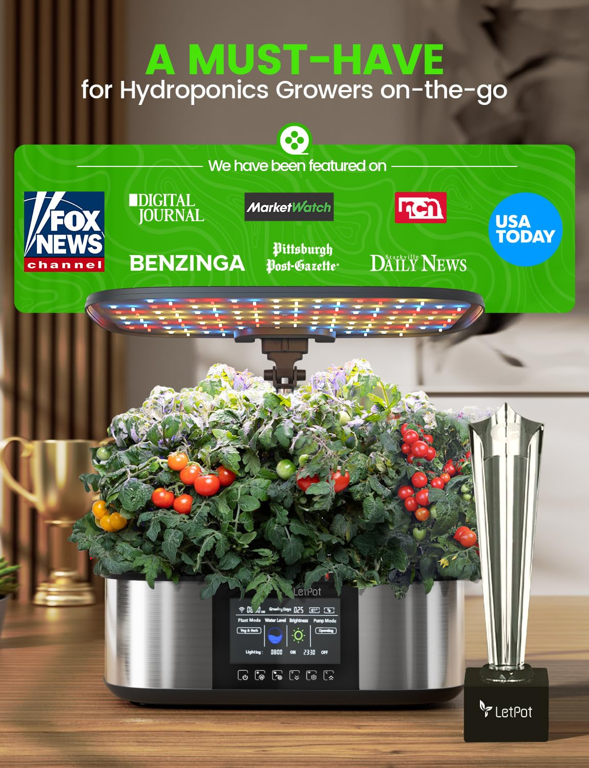 LPH-Max Hydroponic Grow System Kit, 21 kapsler, app og WiFi, automatisk styret, smart indendørs have med 36W LED-lys, automatisk drypvandingskit, selvstyret pleje