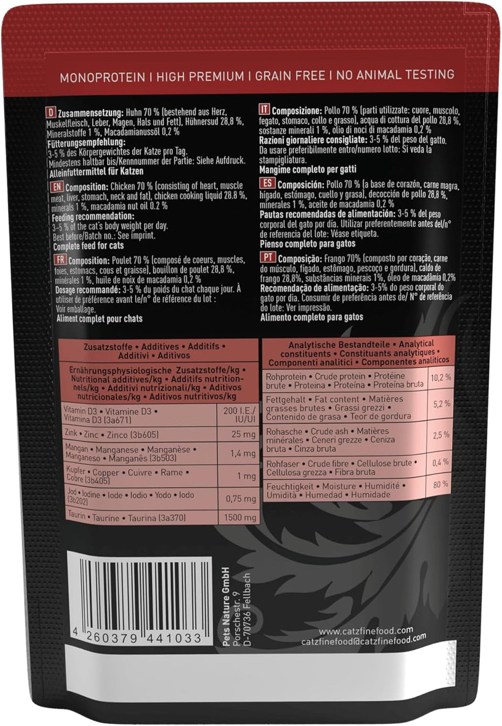 Catz Finefood Purrrr N° 103 Hrană umedă pentru pisici cu pui - Hrană umedă gourmet pentru pisica dvs. fără zahăr și cereale, fără gluten și monoproteică cu conținut ridicat de carne (24 X 85G Bag)