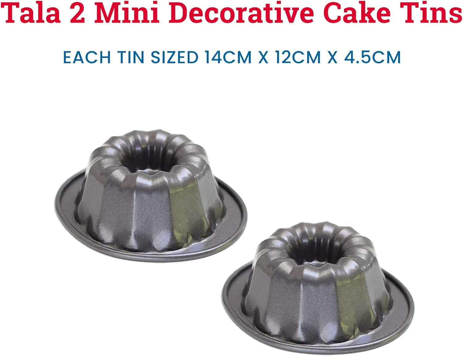 Tala Mini-Kuchenformen, Dekorativ, Antihaftend, Gugelhupf-Form, Gleichmäßige Hitzeverteilung, Gerillte Form, Karbonstahl, Breite, Flache Griffe, Spülmaschinen Und Gefrierschrankfest, 2 Stück Forme og bageplader Naty Shop