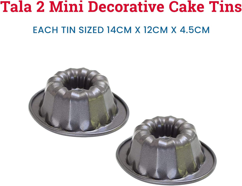 Tala Mini-Kuchenformen, Dekorativ, Antihaftend, Gugelhupf-Form, Gleichmäßige Hitzeverteilung, Gerillte Form, Karbonstahl, Breite, Flache Griffe, Spülmaschinen Und Gefrierschrankfest, 2 Stück Forme og bageplader Naty Shop