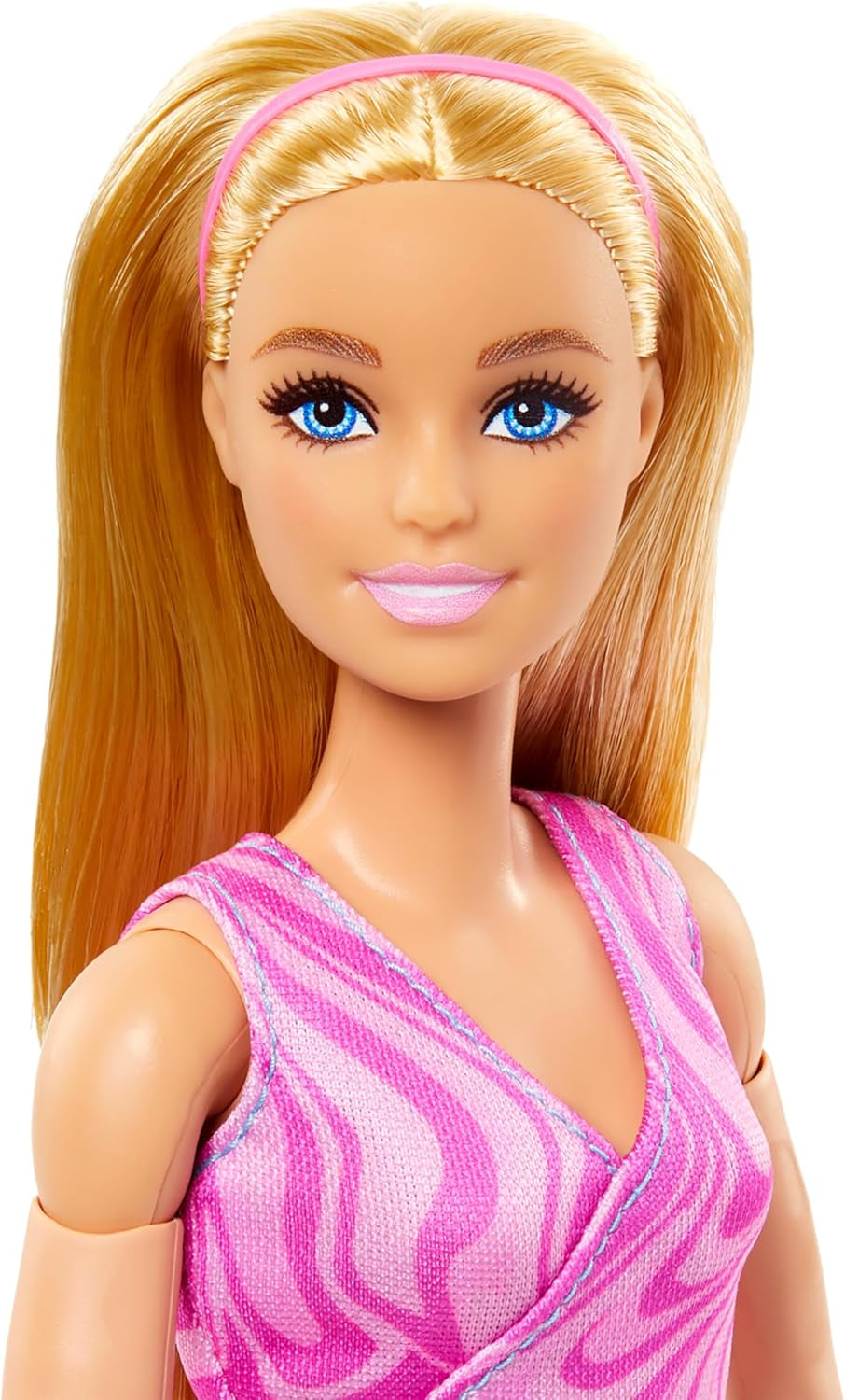 Păpușă Barbie Made-to-Move cu păr blond, bluză sport roz detașabilă și pantaloni de yoga albaștri, 22 de articulații”, HRH27, [Multicoloră]