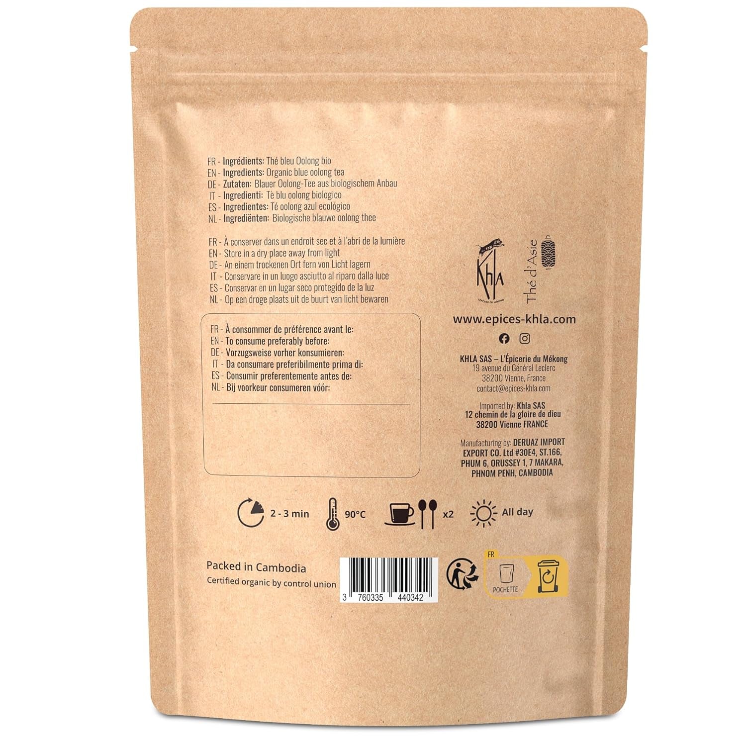 Khla - Ceai Oolong Bio 100 G - Ceai albastru - Ceai natural vrac - Ceai asiatic organic - Vrac și tăiat - Ceai din plante și infuzie - Din China