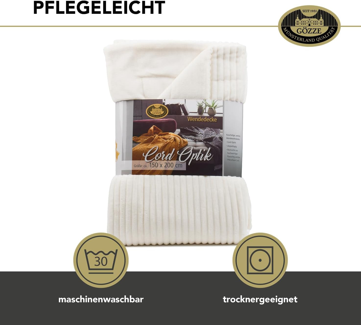 Gözze stuetæppe i fløjlslook, 150 X 200 cm, hvid uld, 40067-00-150200 Senge og tæpper Besuche den Gözze-Store