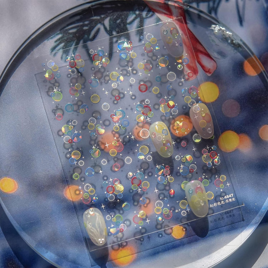 JMEOWIO 3D Nagelsticker Bunte Blasen Nail Art Sticker Selbstklebend Nagelaufkleber 5D Stereoskopisch Dekoration Nageldesign Zubehör 1 Blatt