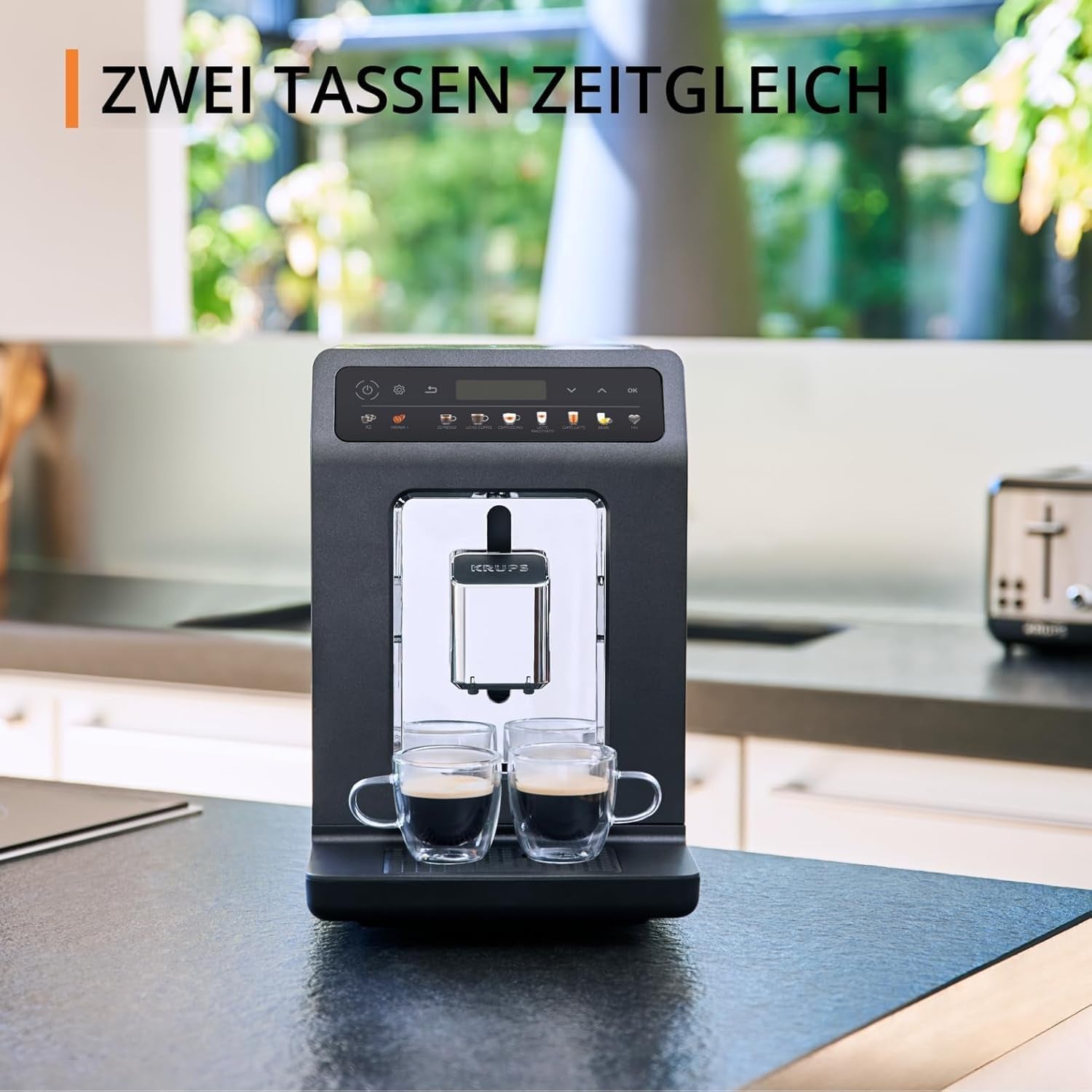 Espressor automat KRUPS Evidence One cu furtun pentru lapte, cappuccino cu o singură atingere, 12 specialități de băuturi, funcție pentru 2 cești, afișaj color, espressor, certificat TÜV, negru, EA895N10