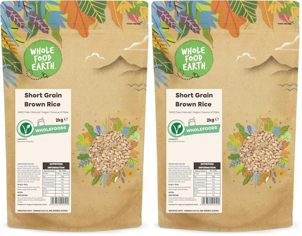 Wholefood jord kortkornet brune ris - ikke-GMO - naturlig - vegansk - mælkefri - uden tilsat sukker, 2 kg