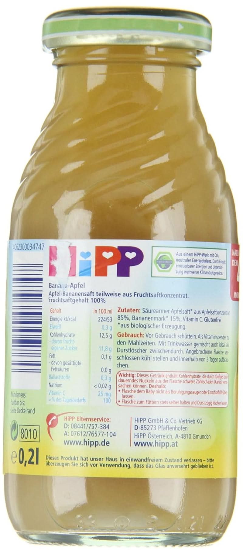 Hipp Banan-æble Økologisk, pakke med 6 (6 X 200 ml) Mor og Barn Naty Shop