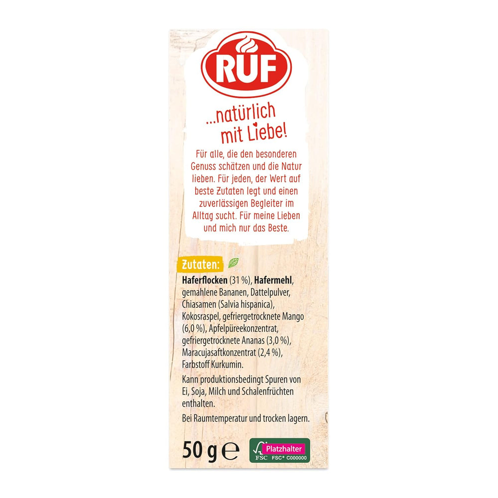 RUF Smoothie Bowl Tropilicious Mango Passionsfrugt Havre Morgenmad Snack Hurtig og nem Vegansk 1 pose x 50 g (pakke med 3)