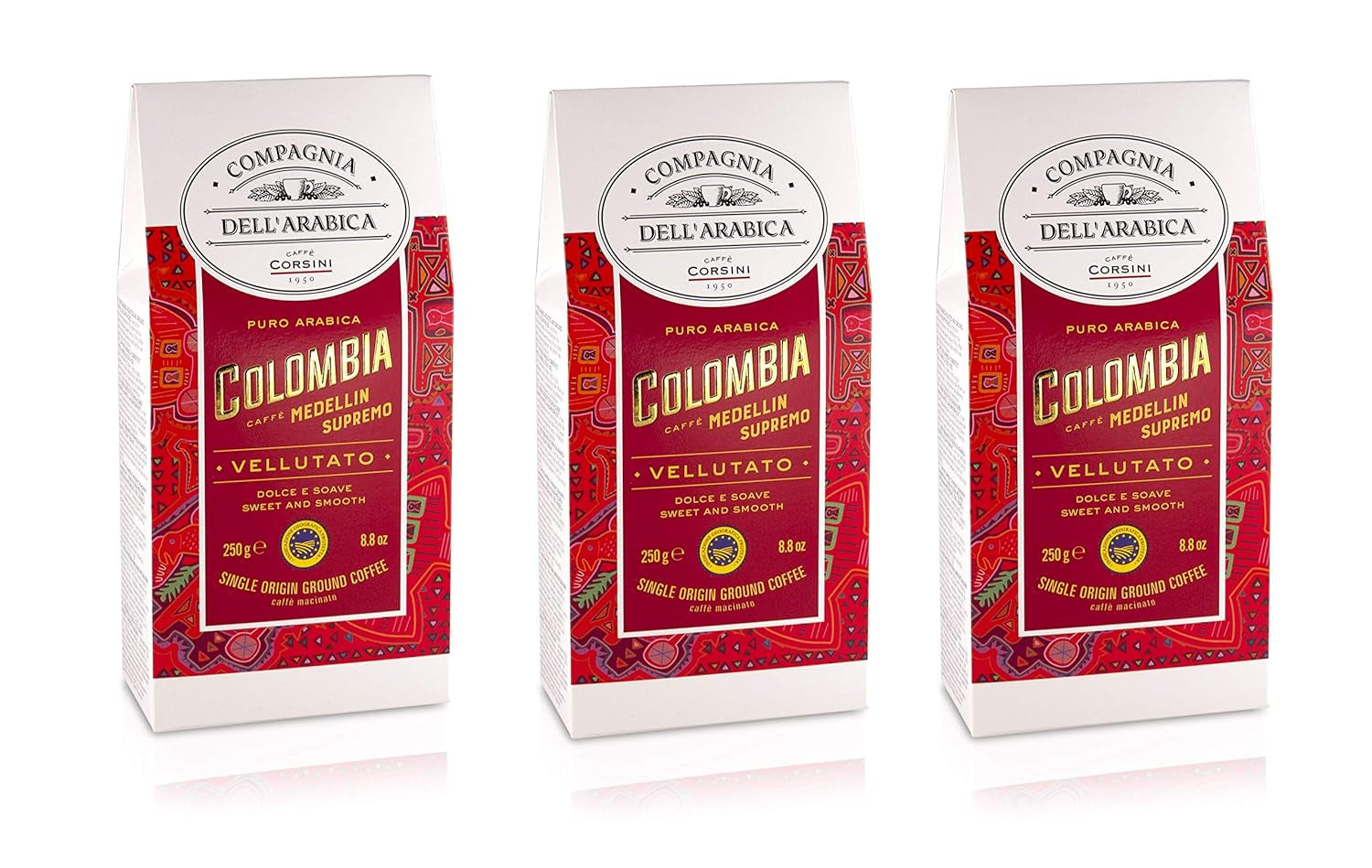 Caffè Corsini - Cafea boabe 3 X 250 grame, Compagnia Dell'Arabica, diverse arome, origine unică, total 750G Cafea Naty Shop Columbia Cafea măcinată