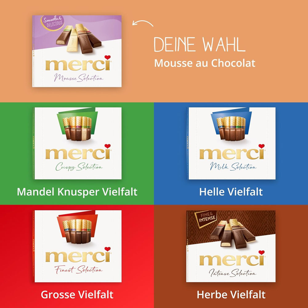 merci Finest Selection Mousse au Chocolat Variety – 1 x 210 g – Specialiteter Udsøgt chokolademousse – Fyldte og ufyldte praliner