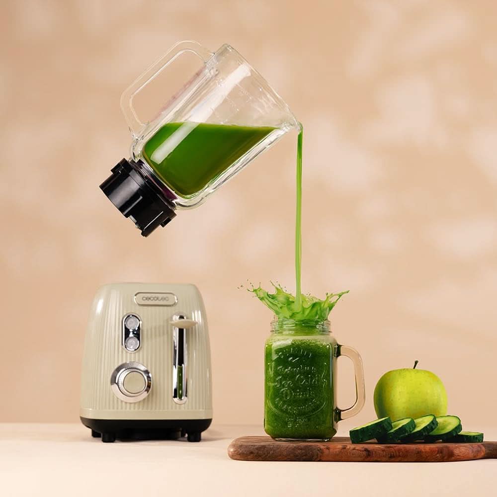 Cecotec Standmixer Retro Power Sort Titanium Retrogrøn. 1200W Maximale Leistung, 2 Geschwindigkeiten, 4-Klingen-Messer Mit Schwarzer Titanbeschichtung og 1,5L Krug, Vintage-Design i Grün Kitchen Naty Shop