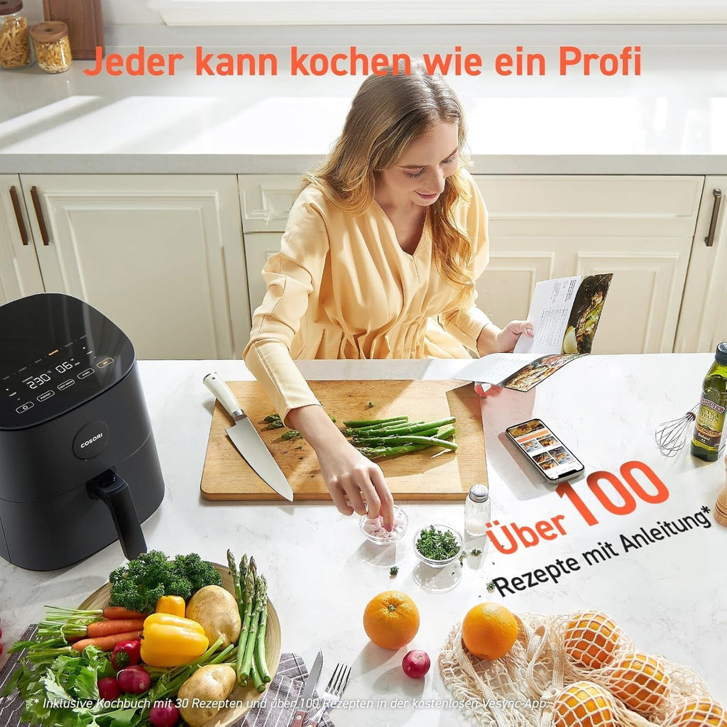 COSORI Airfryer, 7-In-1 Hot Air Fryer 4.7 L, Max 230 ℃ & 55DB zgomot, 100+ rețete Electrocasnice Naty Shop