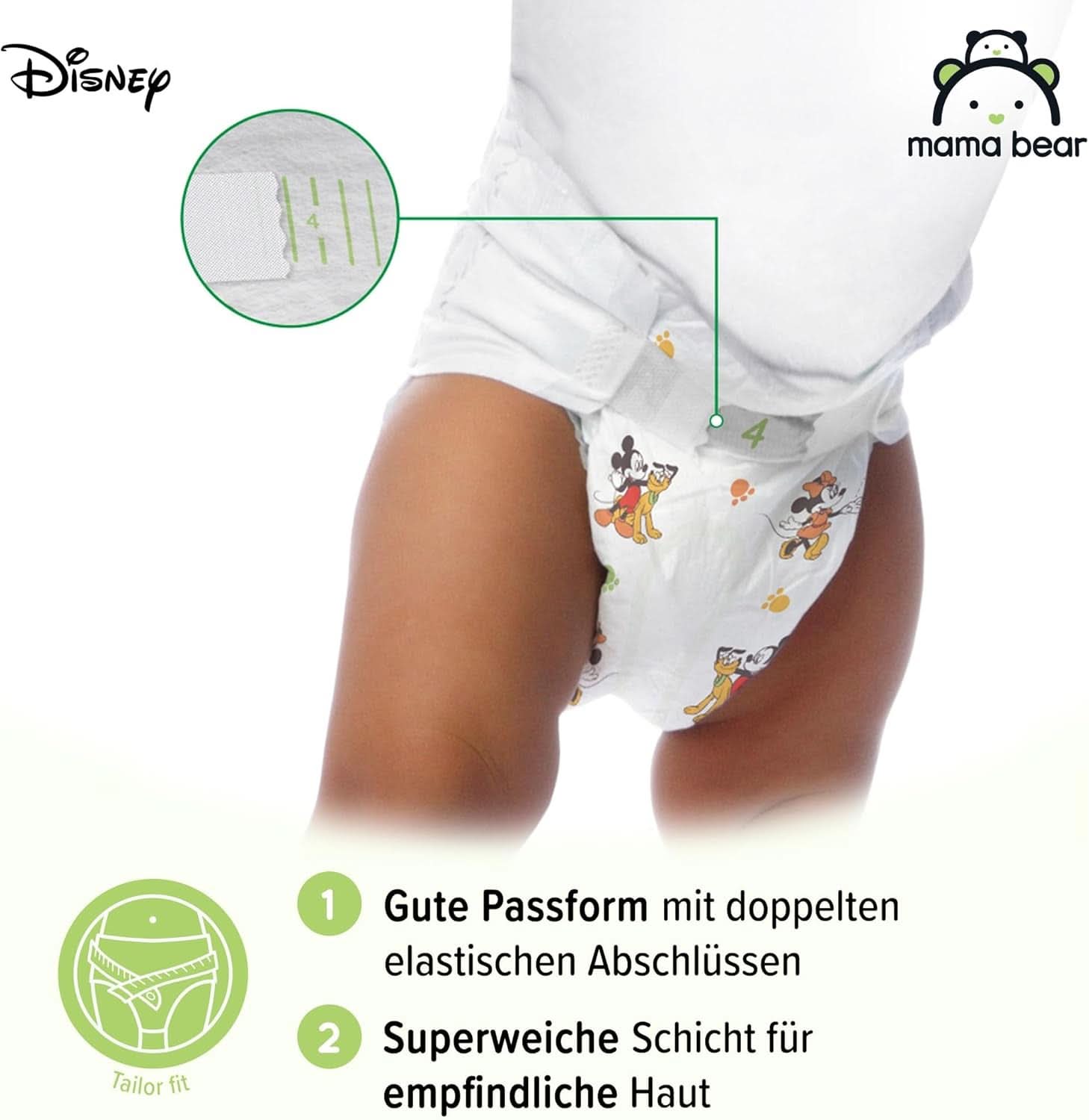 Bleer Mama Bear Disney Ultra Dry str. 4 (8-14 kg), hvid, 84 stk (1 pakke) Naty Shop