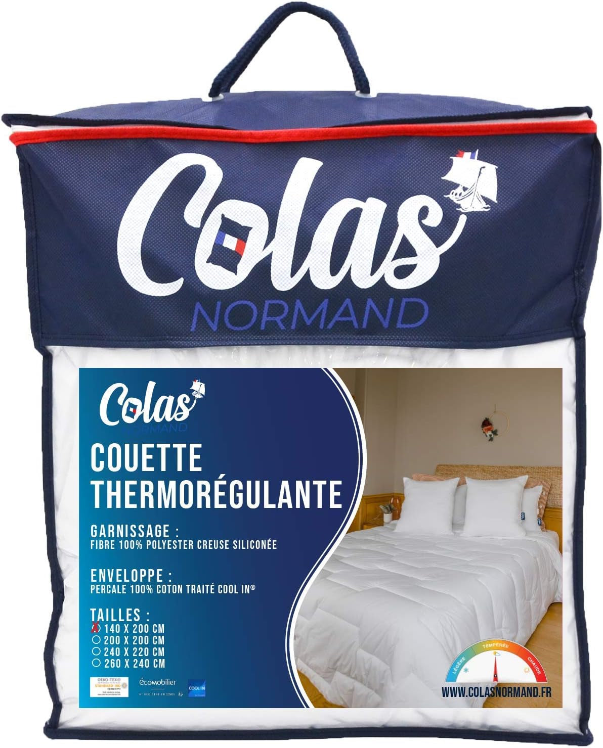 COLAS NORMAND Termoregulerende quilt, Cool In, Tempereret, 140 X 200 Cm, Sved, Optimal ventilation, 100% percale, Fresh Feel, Fransk, 53130255, White Naty Shop Dyner og dyner Hvid 140X200 Cm