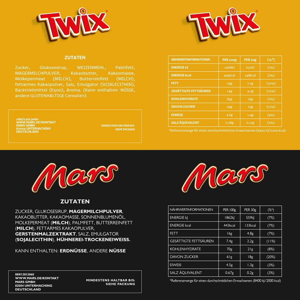 Blanding af miniaturer, Mars, Snickers, Bounty & Twix, Klassiske barer i miniformat, 296 barer, 3 kg chokolade slik Naty Shop