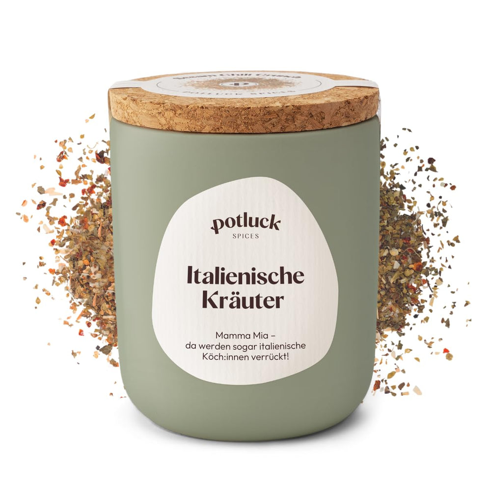 Potluck | Pasta og Pizza Kräuter | Gewürzzubereitung im Keramiktopf | 40 g | Vegansk, glutenfri og med naturlige ingredienser