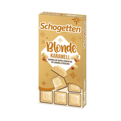 Schogetten Blonde Karamel | Karamel med hvid chokolade og karamelstykker | Chokoladebar 100g | Bekvemt portioneret