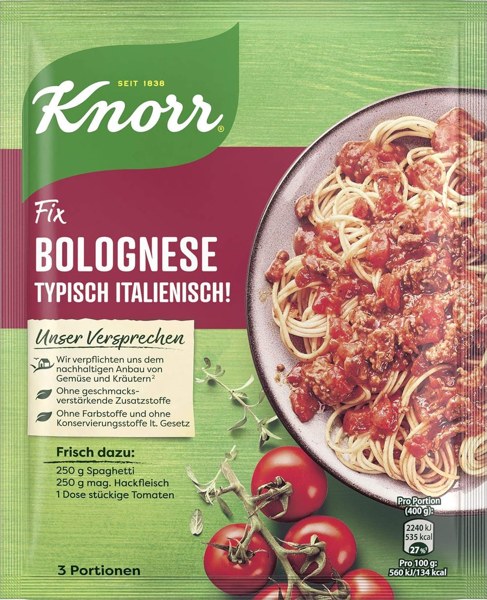 Knorr Fix Würzmischung Spaghetti Bolognese til en lækker nudelret med naturlige ingredienser 40 g