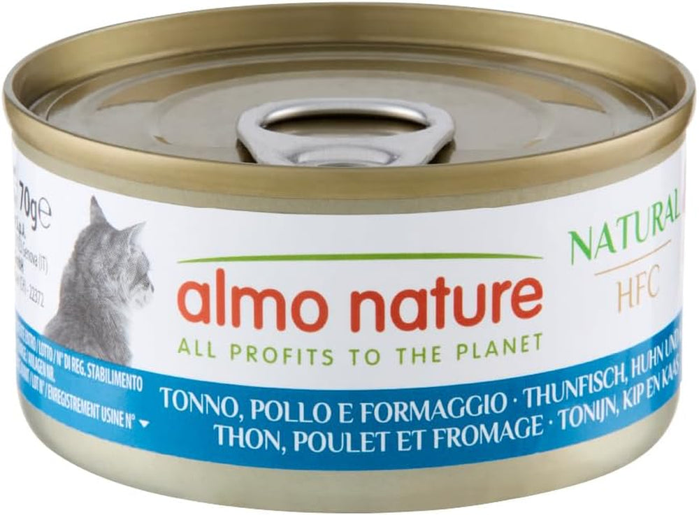 Almo Nature HFC Natural - Hrană umedă pentru pisici adulte - Ton, Pui și Brânză - Calitate umană, Fără gluten - 6 x 70g