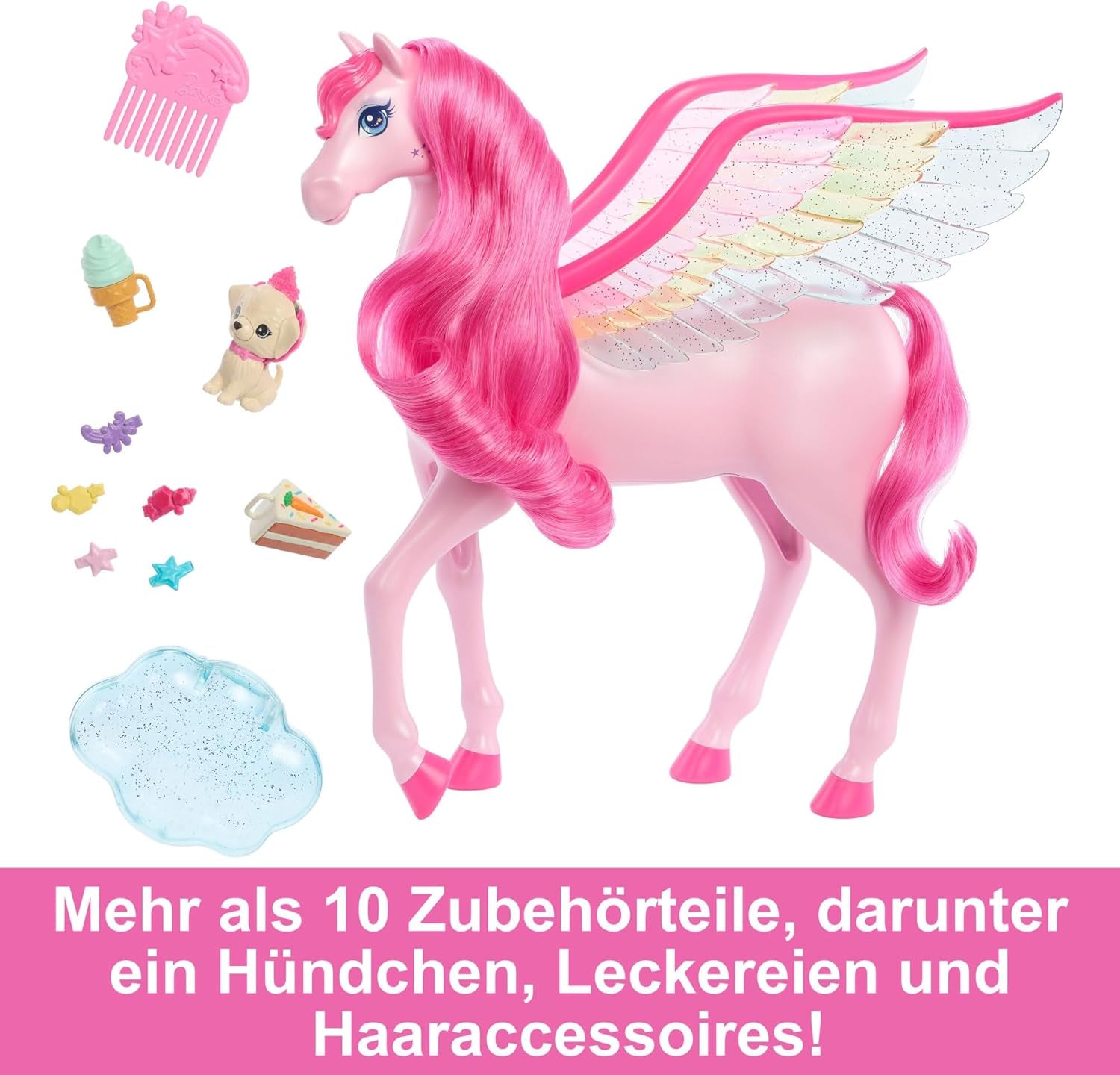 Barbie A Hidden Magic Pegasus - interaktivt legetøj med lys og lyde, 10 tilbehør, regnbuevinger, til børn fra 3 år, HLC41 Naty Shop Dolls