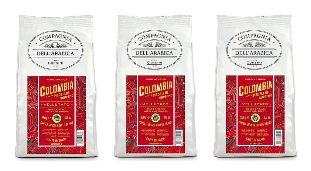 Caffè Corsini - Cafea boabe 3 X 250 grame, Compagnia Dell'Arabica, diverse arome, origine unică, total 750G Cafea Naty Shop Columbia Boabe de cafea