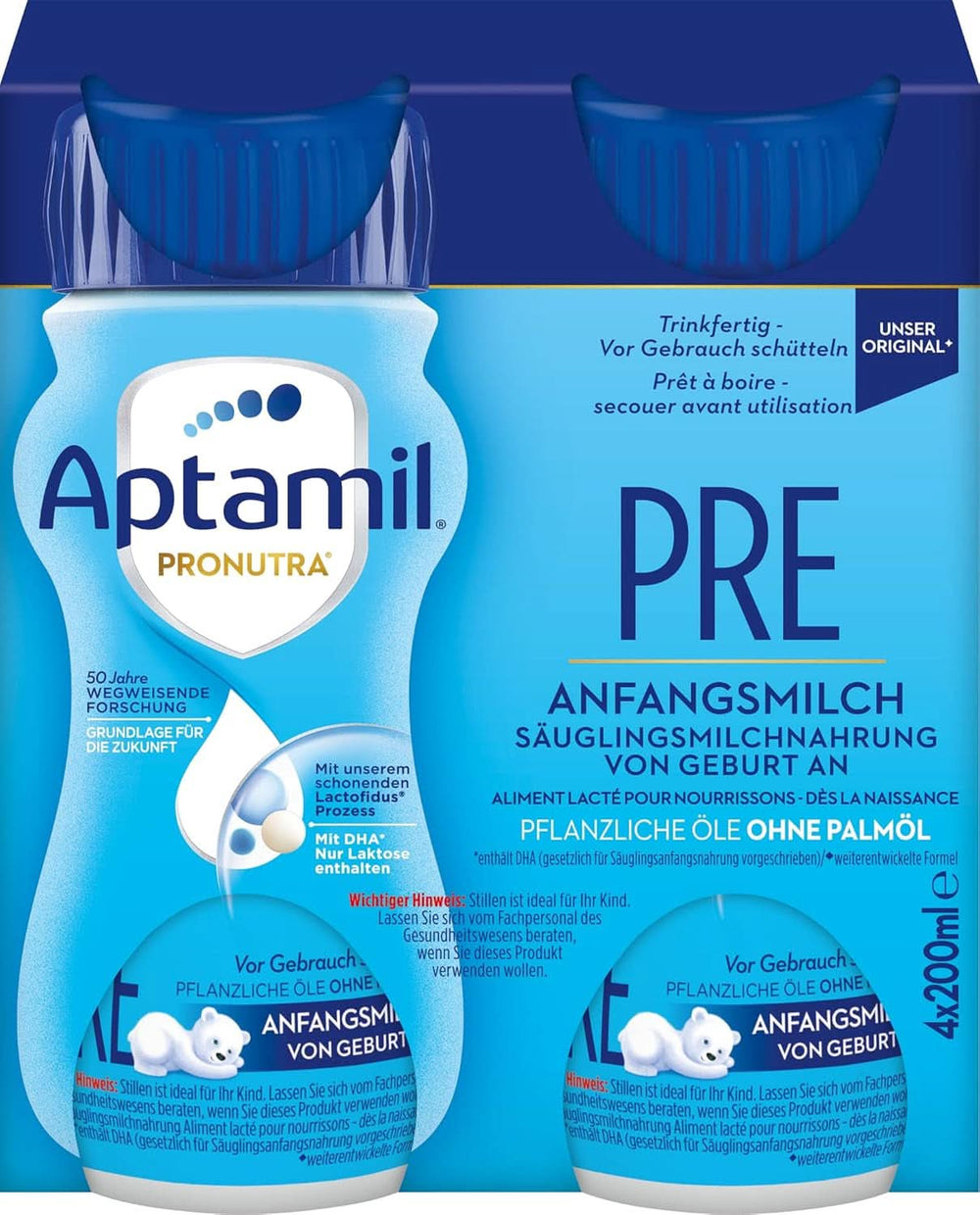 Aptamil Pronutra PRE - Lapte inițial de la naștere, cu DHA, doar lactoză, fără ulei de palmier, mâncare pentru copii, lapte praf, 800 grame Mama si Copilul Naty Shop 24 x 200 ml Aptamil Advance Pre (lichid)