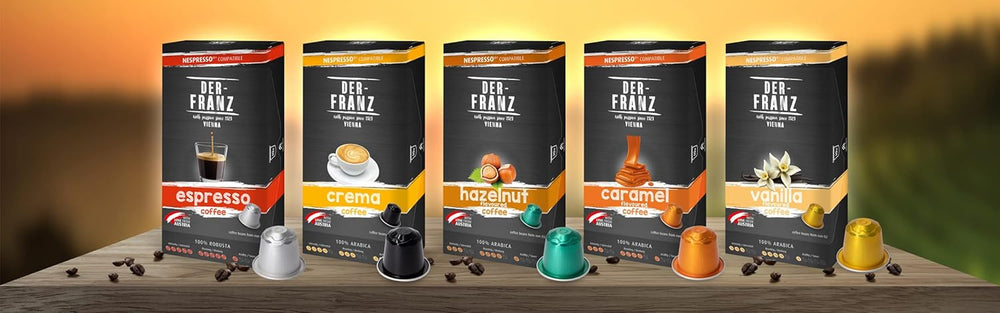 Der-Franz Nespresso kompatible Kaffee Kapseln, 6 x 10 Kapseln, Karamell Aroma, Medium Roast