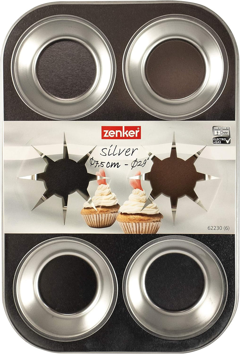 Zenker 62230 Bageplade Cupcake/Muffin 6 stk, Bånd 29 X 19,5 X 3Cm, Silver Line Forme og bageplader Naty Shop