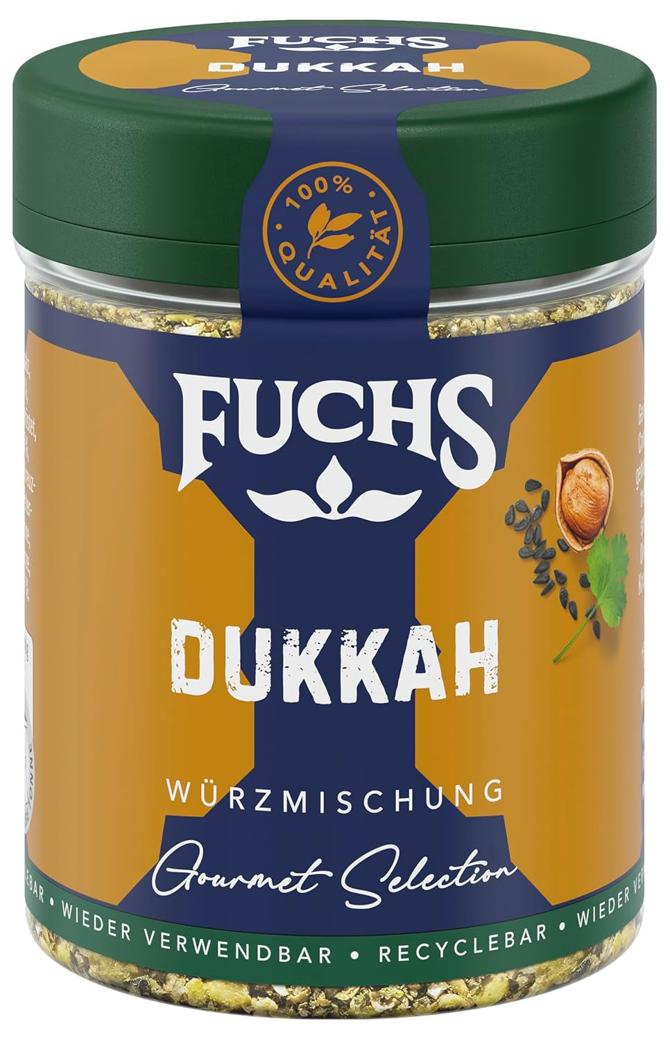 Fuchs Gewürze Gourmet Selection Naher Osten-Afrika – Dukkah Gewürzmischung, nachfüllbarer Gewürz Mix, zum Verfeinern von Fisch und Lamm, vegansk, 50 g