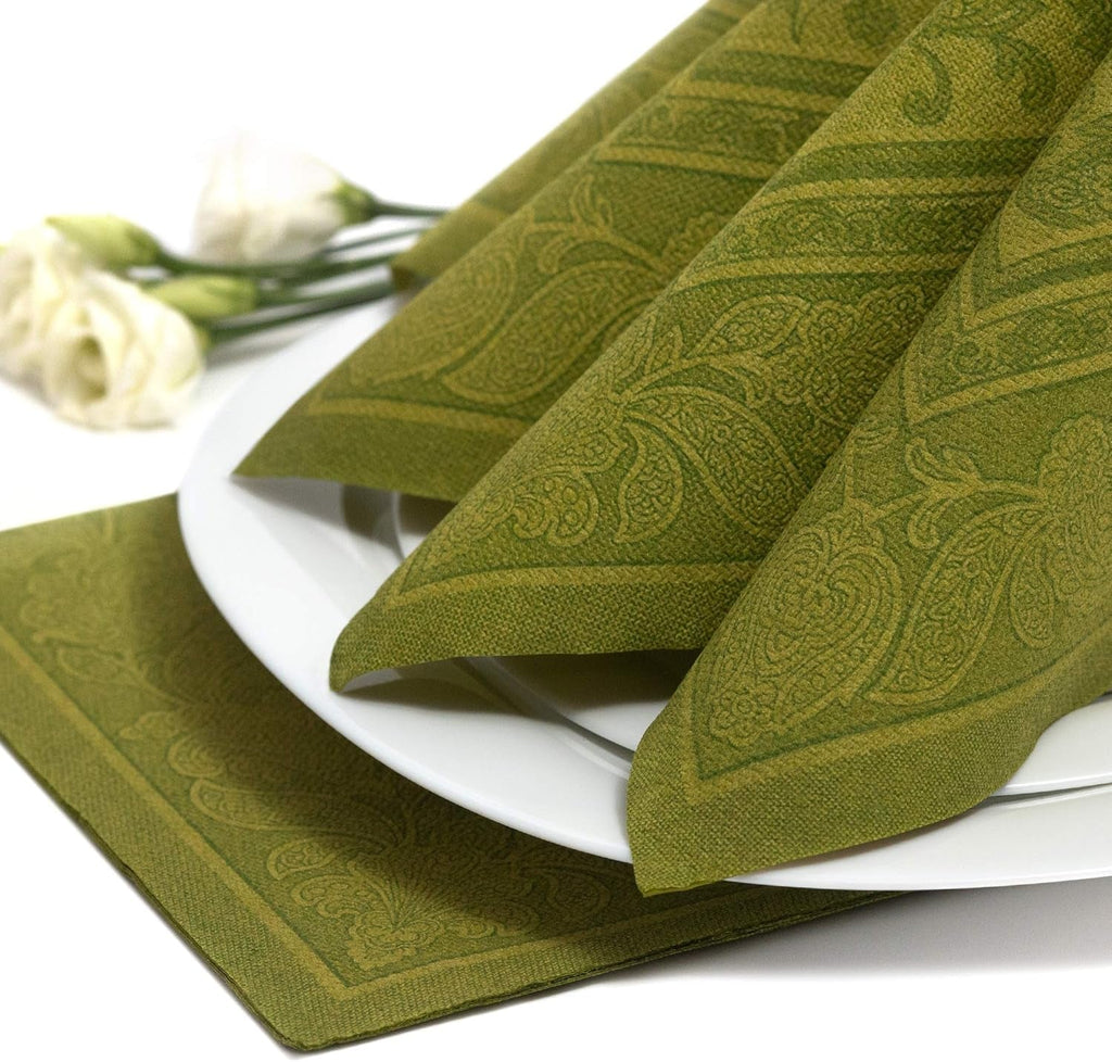 Papstar, 50 de șervețele "ROYAL Collection" 1/4 fold 40 Cm X 40 Cm verde măslin "Ornamente", #81746
