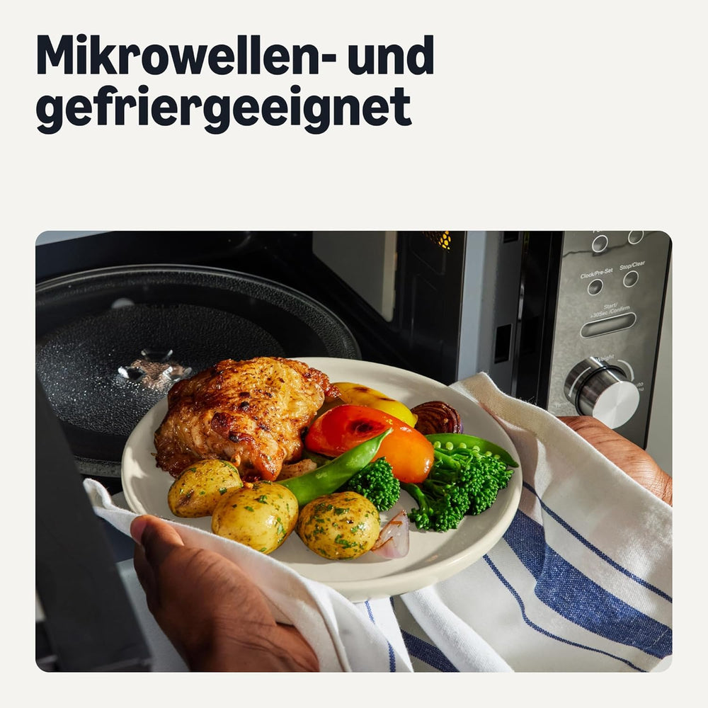 Set de veselă din gresie glazurată Amazon Basics, 18 piese, 6 seturi complete, lavabil în mașina de spălat vase, ivory