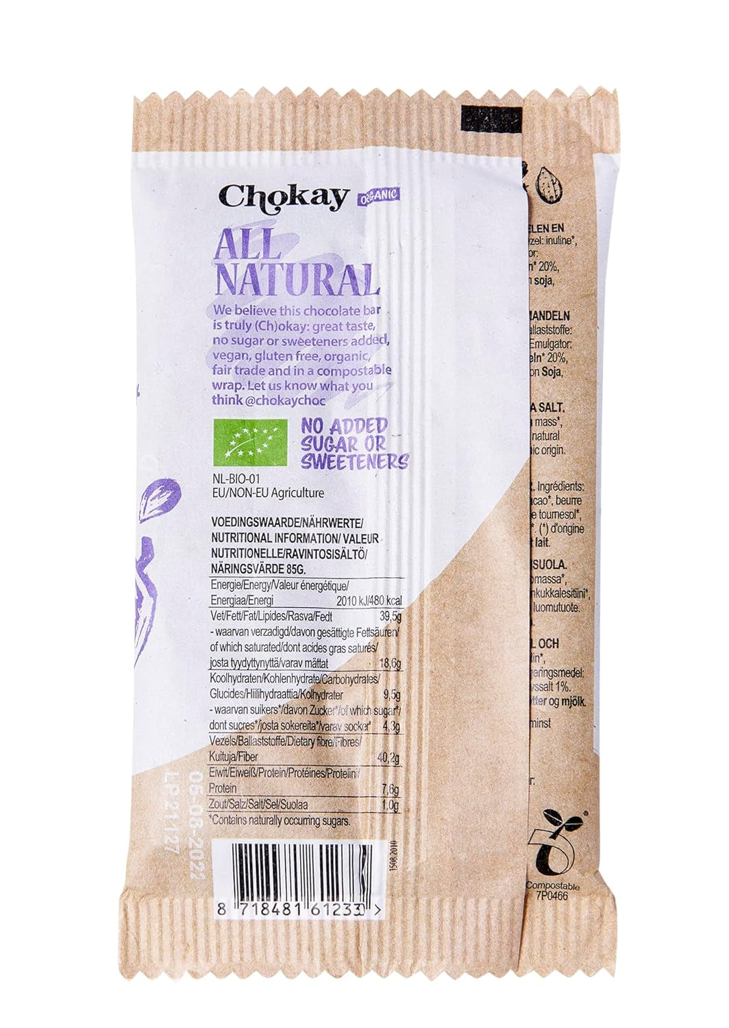 BIO Bar - SALT MANDLER/Belgisk mørk chokolade med mandler og havsalt/VEGAN, GLUTENFRI OG FAIR TRADE / 1x70g