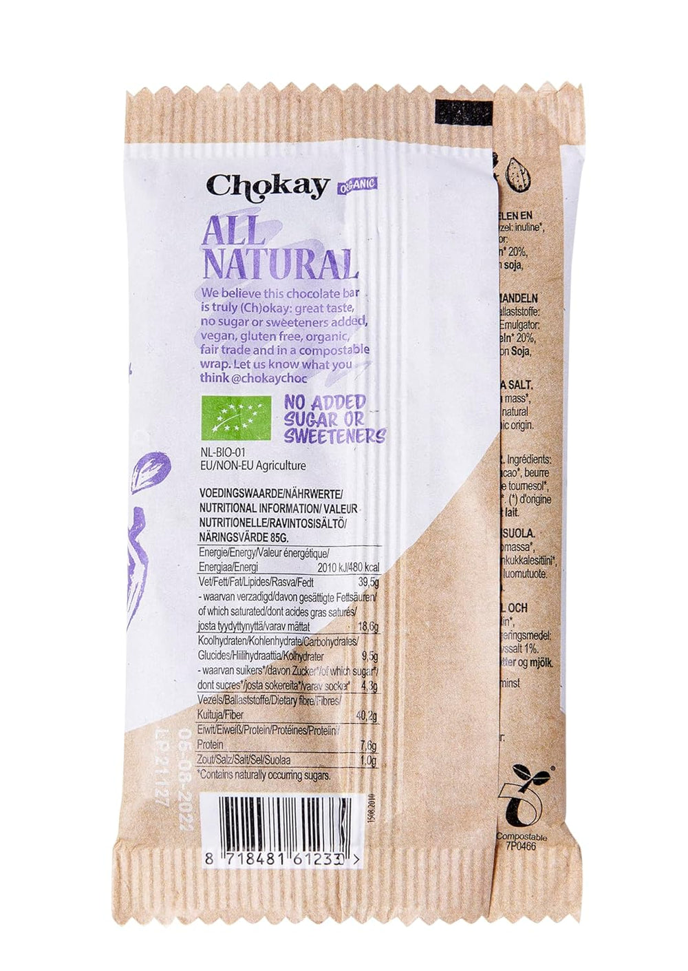 BIO Bar - SALT MANDLER/Belgisk mørk chokolade med mandler og havsalt/VEGAN, GLUTENFRI OG FAIR TRADE / 1x70g