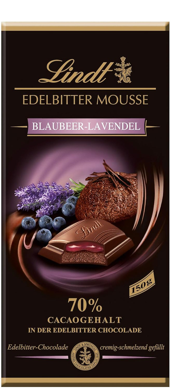 Lindt mørk chokolademousse med chili og kirsebær | Bar 150g | Med 70% kakaoindhold og mørk chokolademoussefyld og kirsebær chili | Chokoladebar | Mørk chokolade