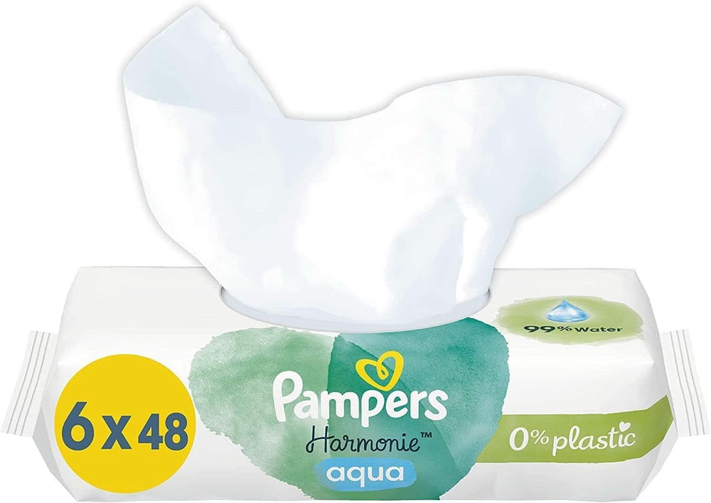 Pampers Harmonie Aqua vådservietter, vådservietter, der hjælper med at genoprette hudens naturlige pH-værdi, let lotion med 99% vand Baby Wet Wipes Naty Shop 288 servietter