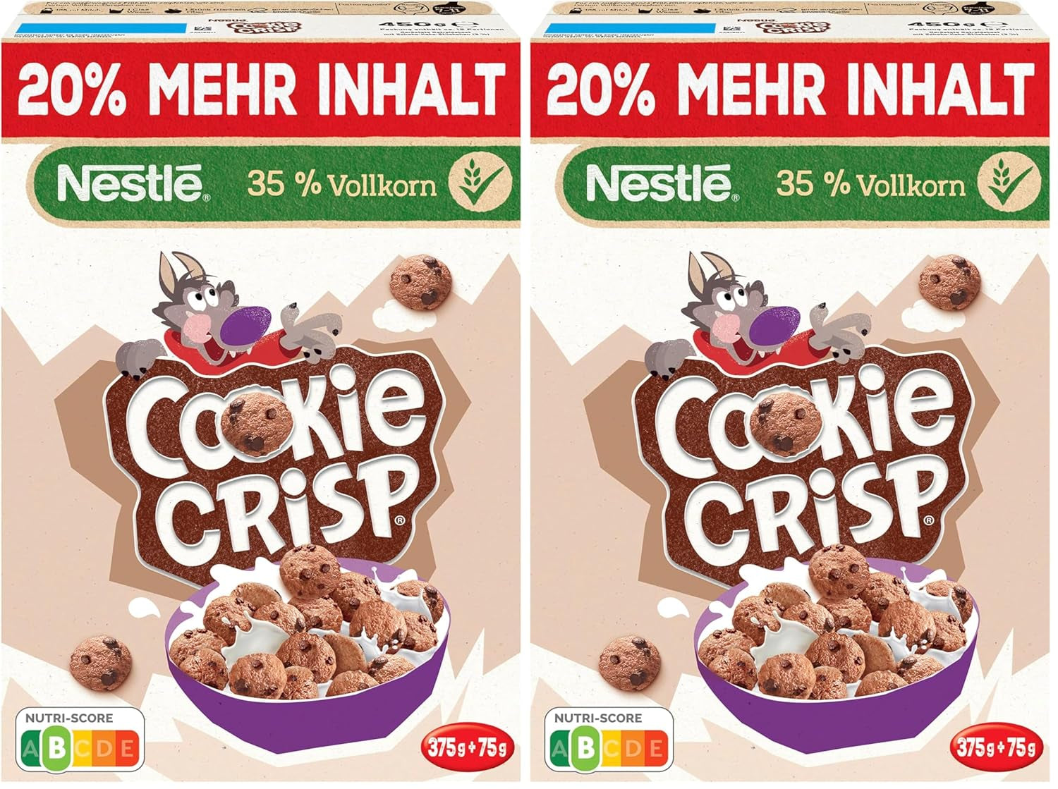 Nestlé Cookie Crisp (+20%), fuldkorns-morgenmadskiks til børn, pakke med 1 (1x450 g)
