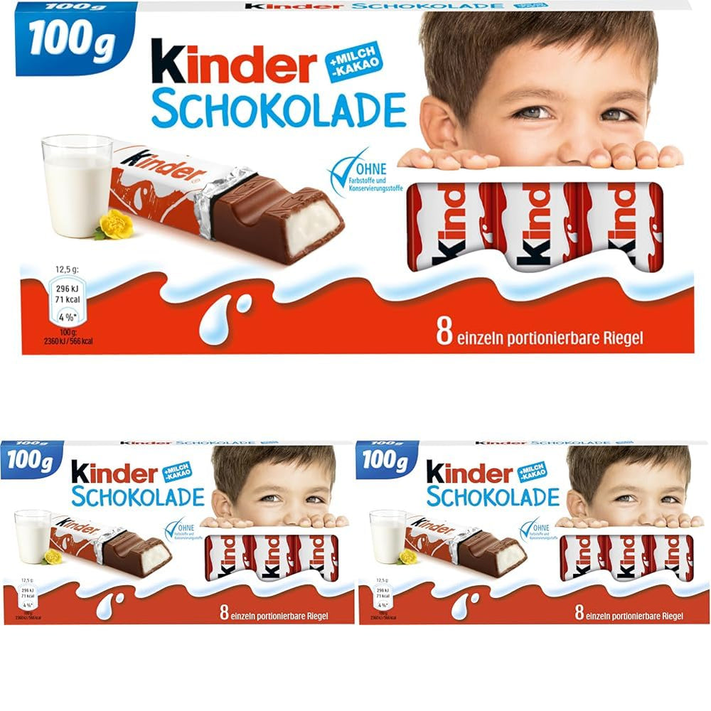 Kinder Chocolate - Fyldt mælkechokoladebarer - 1 pakke indeholdende 24 individuelle barer (24 x 12,5 g).