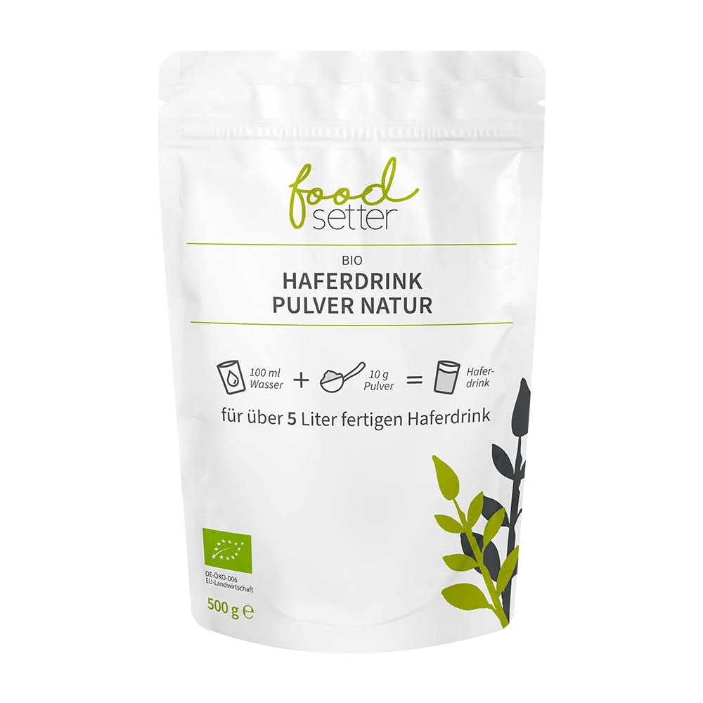 foodsetter Bio Haferdrink Pulver | 500g pose | Haferpulver | Instant Haferpulver | Biokvalitet | Vegansk | Glutenfri | Ohne Zuckerzusatz | 0,5 kg