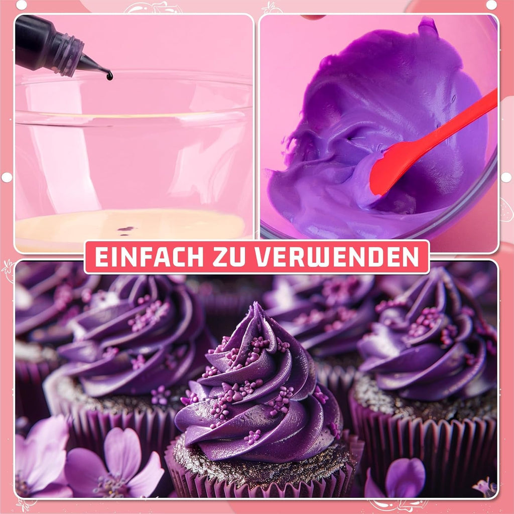 Colorant alimentar în gel - HXDZFX 2×30ml, colorant alimentar fără zahăr, foarte concentrat, pentru decorarea torturilor, fondant alb, macaroane, prăjituri, copt, ouă de Paște, slime (mov struguri)