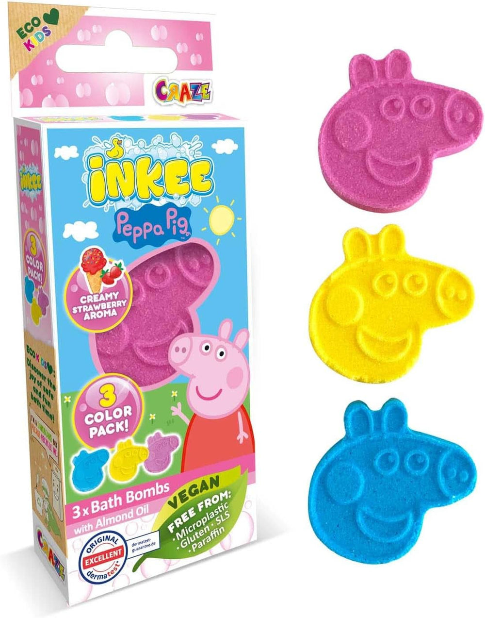 INKEE SURPRISE - Bombe de baie Peppa Pig pentru copii cu jucarie surpriza Peppa Pig pentru cada - aditiv pentru baie pentru copii Mama si Copilul Naty Shop 3X bombe de baie Peppa Pig
