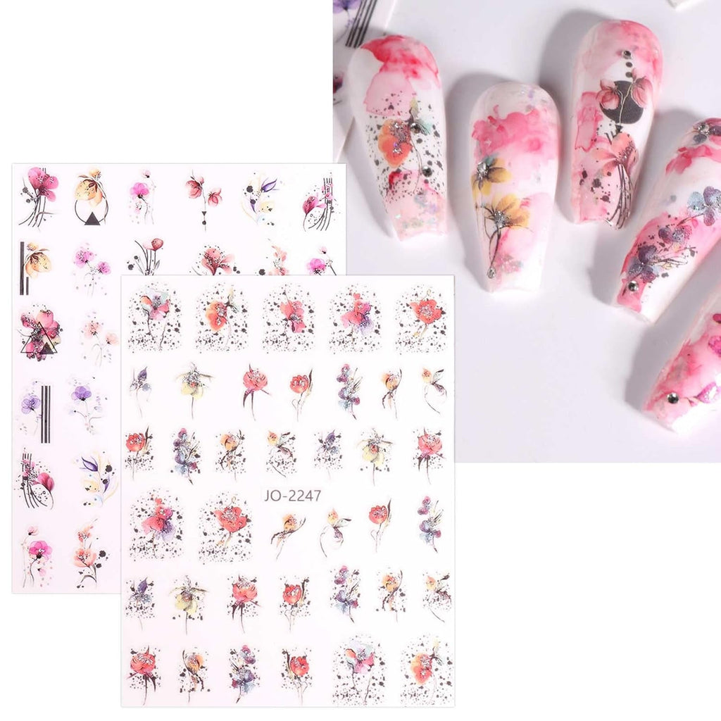 JMEOWIO Nagelsticker Frühling Blume 12 Blatt Nail Art Sticker Selbstklebend Nagelaufkleber Blätter Dekoration Nageldesign Zubehör