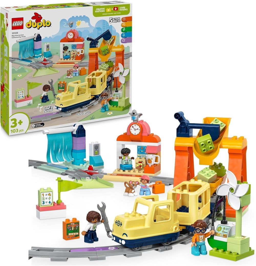 LEGO DUPLO Town Large Interactive Railway, Byggelegetøj til småbørn 3 år gammelt, Push & Go-lokomotiv med lys og lyde, Spordele, Pædagogisk Legetøj 10428 Byggesæt Besuche den LEGO-Store Standardtitel