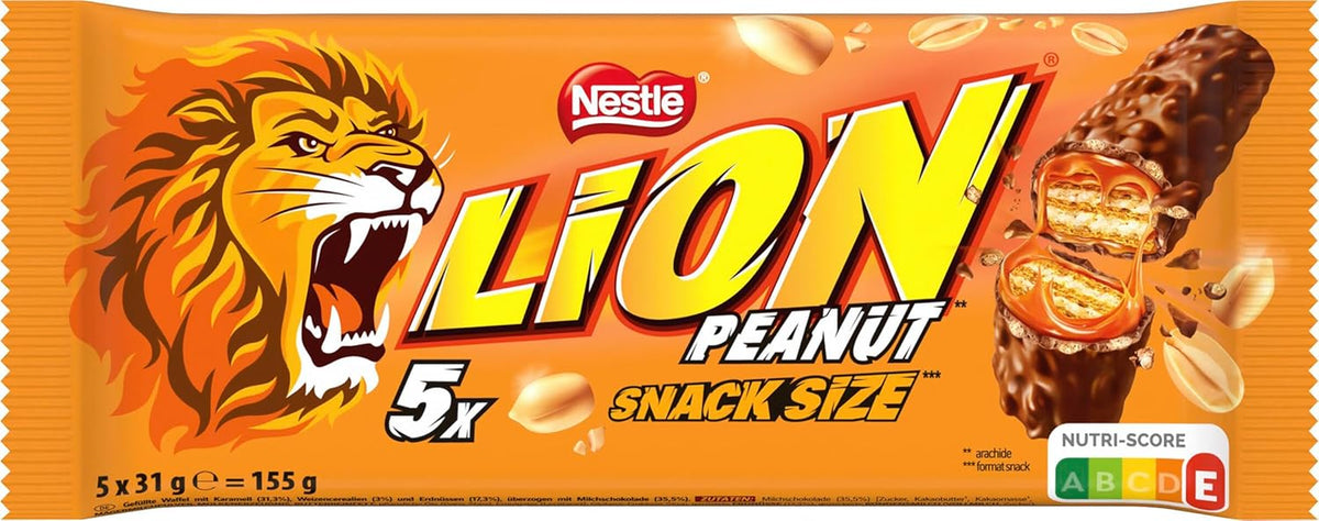 Mælkechokoladeovertrukket jordnøddechokoladebar, lækkert karamelfyld, jordnødder og sprød oblat, bulk slikpakke, 1 pakke (5 x 31 g)