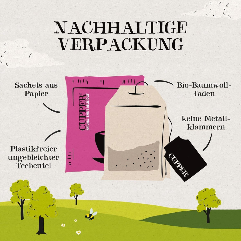 4Er Pack CUPPER Ceai de fructe bio „Cranberry &amp; Raspberry Infusion”, 4X20 pliculețe de ceai nealbe, ecologic, comerț echitabil