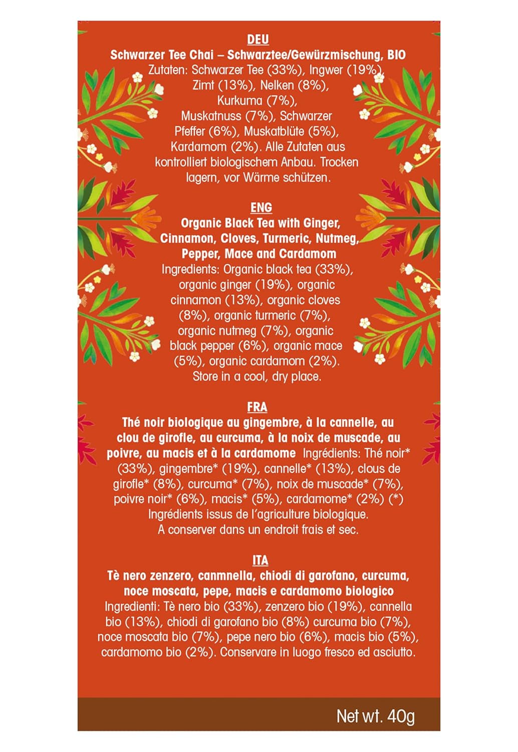 ETS - Ceai negru Chai, Naturland BIO, 20 pliculețe de ceai (pachet cu 2)