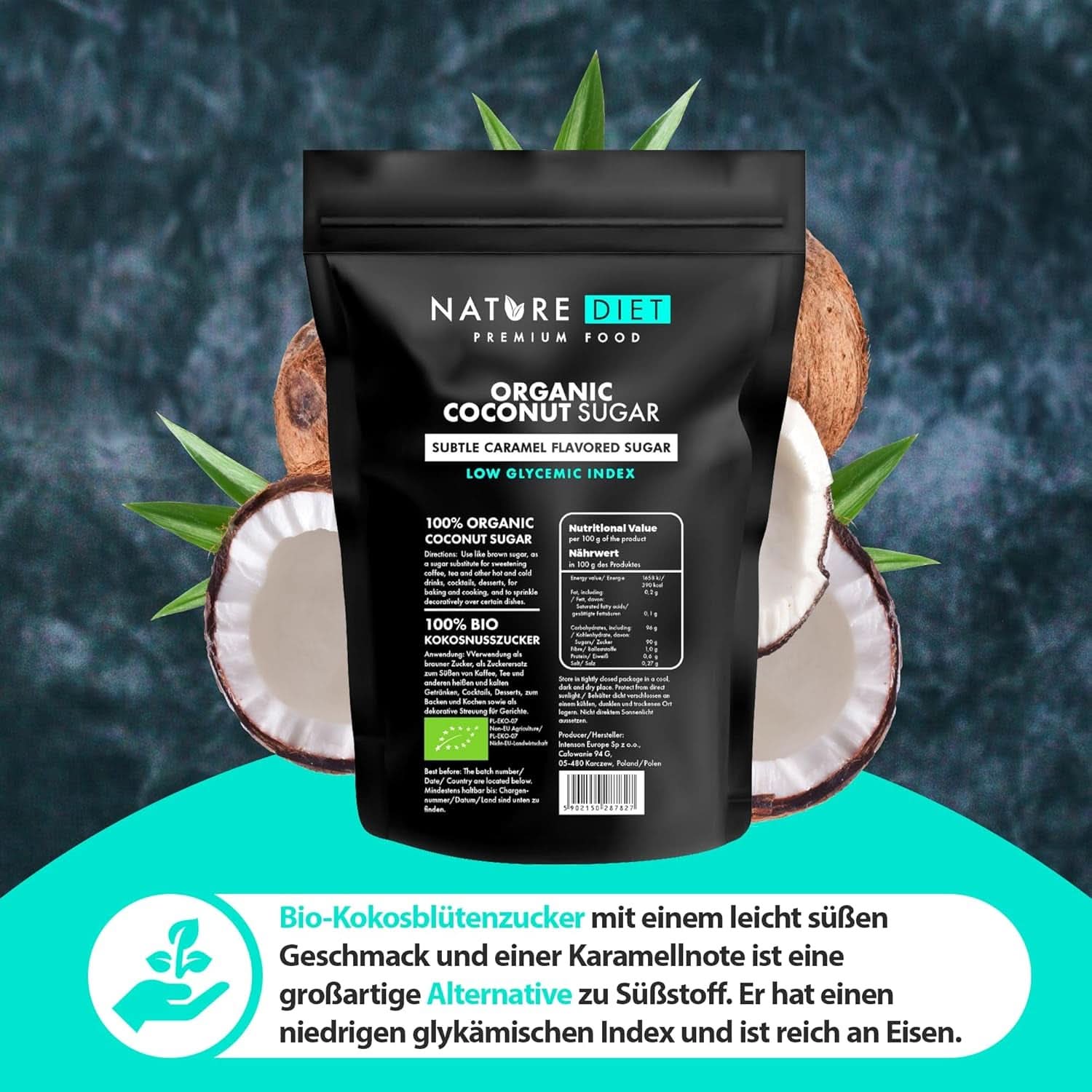 Økologisk kokossukker, karamelsmag, 1,5 kg sødemidler Naty Shop