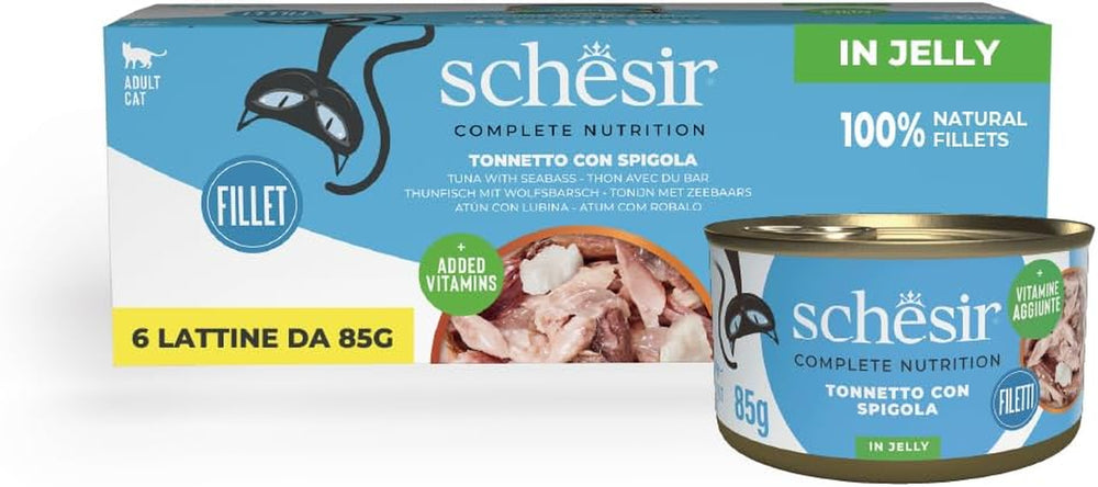 Ton spinos în jeleu, hrană umedă completă pentru pisici, la conservă, cu vitamine adăugate, 100% natural, 6 x 85 g